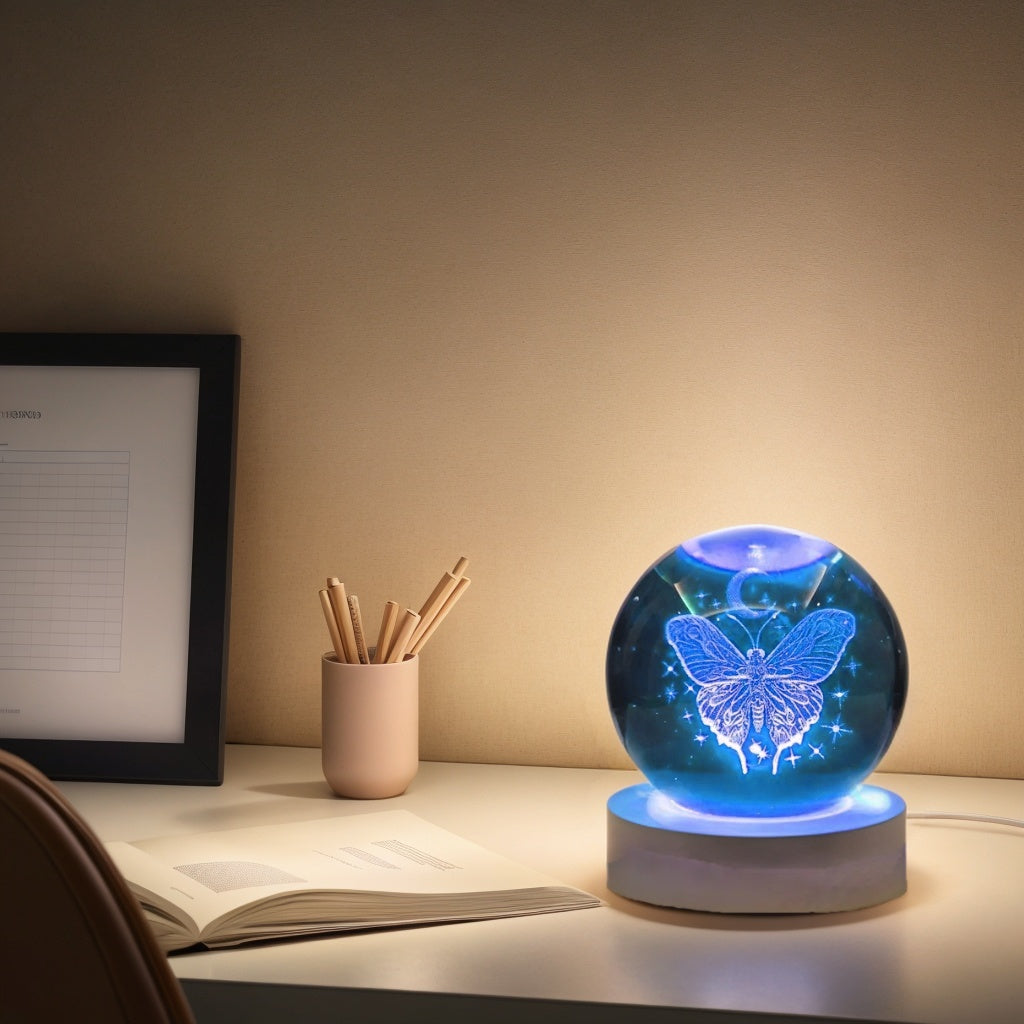 3D Butterfly LED Crystal Ball Night Light - Truly Yours
