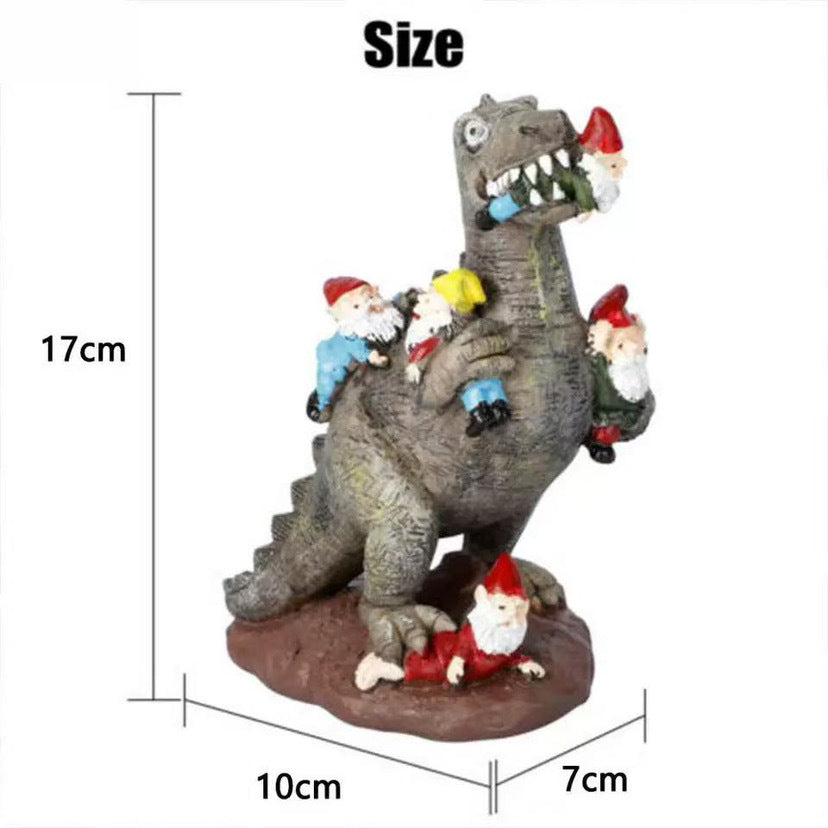 T-Rex Garden Dinosaur Statue Eating Gnomes - Truly Yours