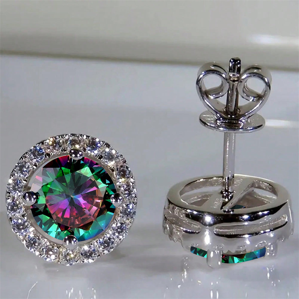 White Gold Plated Halo Stud Earrings - Truly Yours