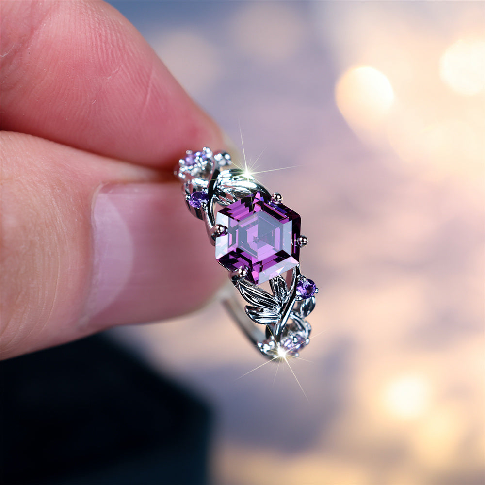 Vintage-Inspired Amethyst Crystal Ring with Floral Detailing - Truly Yours