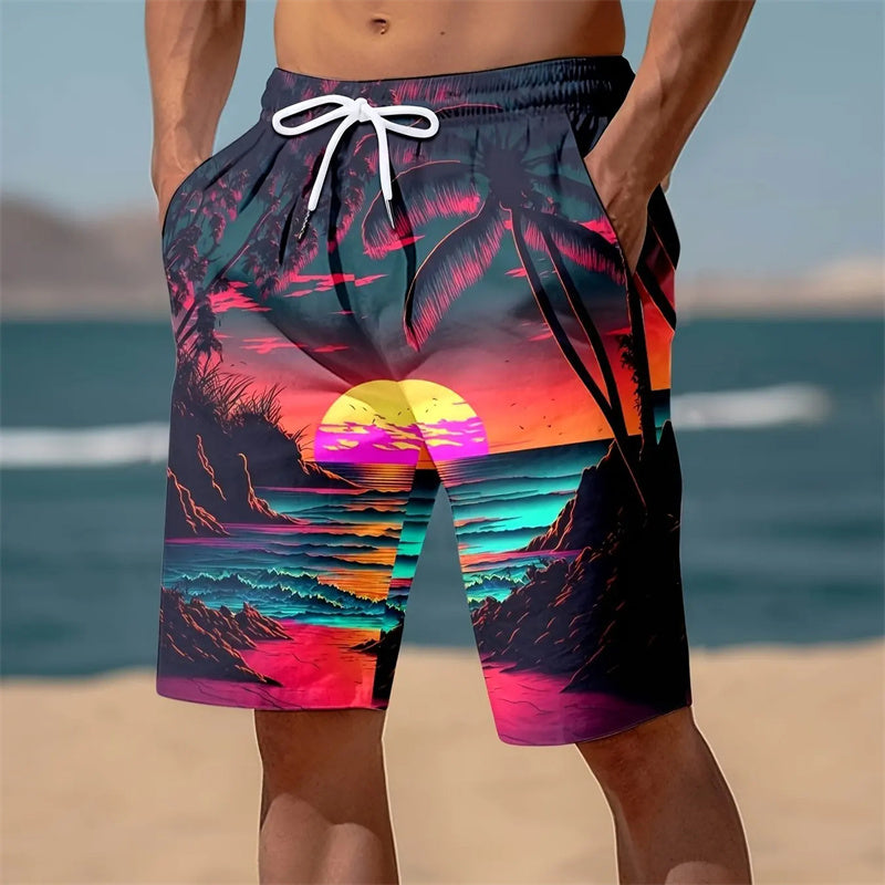 Men’s Tropical Sunset Beach Swim Shorts - Truly Yours