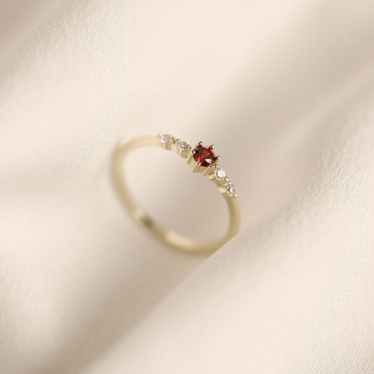 Dainty Garnet-Red & White Zircon Cluster Ring, 14K Gold Plated S925 Silver