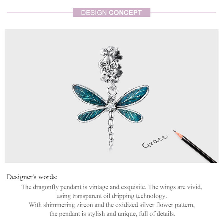 925 Sterling Silver Dragonfly Pendant Charm - Truly Yours