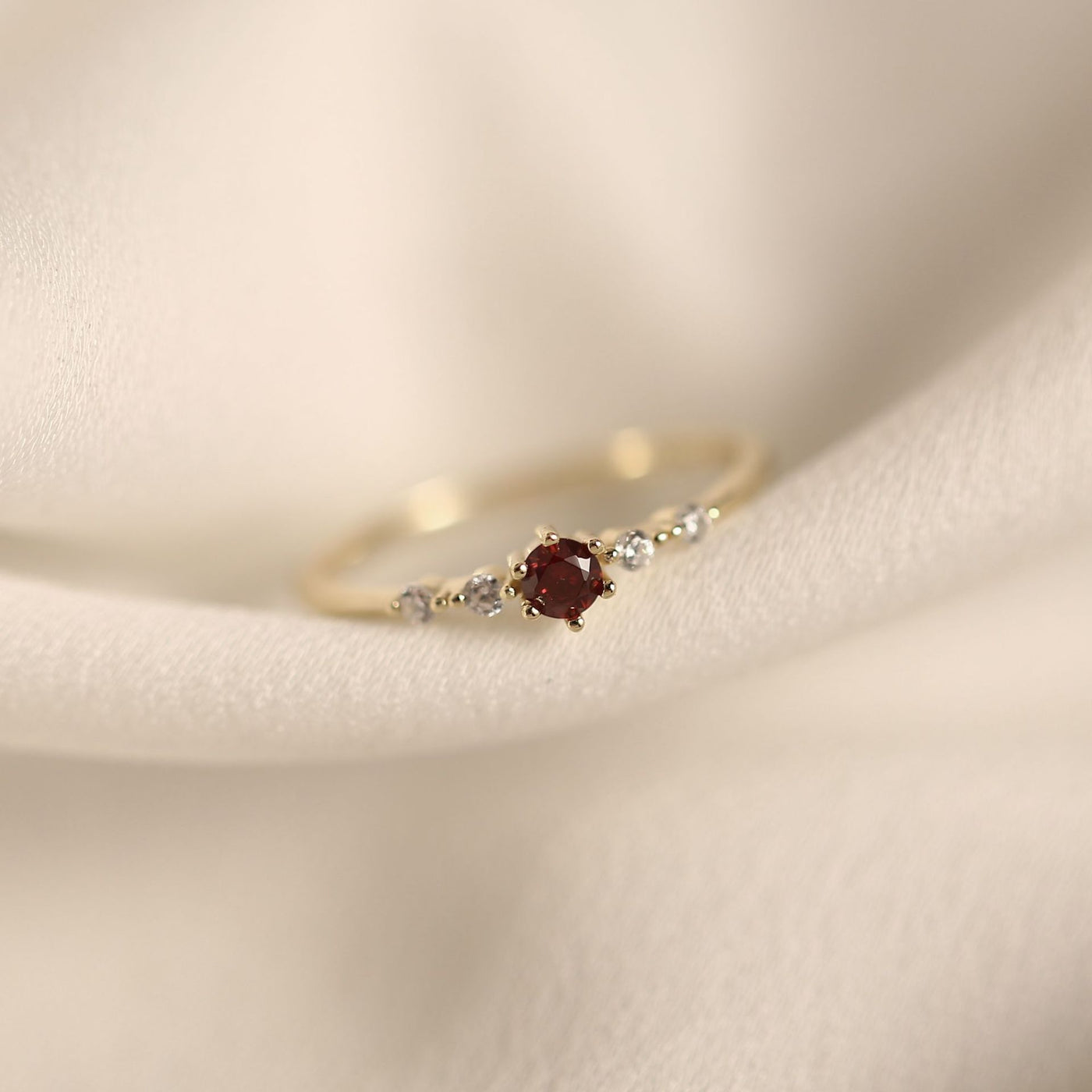 Dainty Garnet-Red & White Zircon Cluster Ring, 14K Gold Plated S925 Silver - Truly Yours