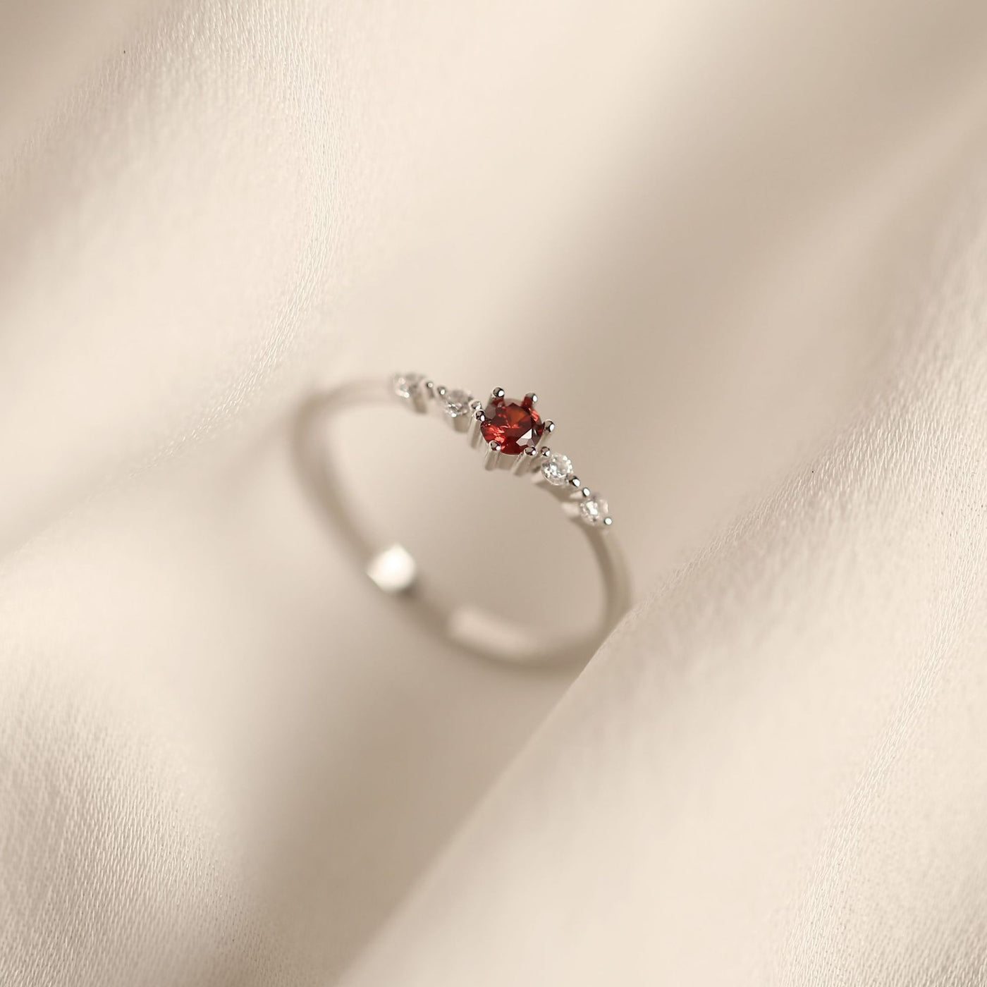 Dainty Garnet-Red & White Zircon Cluster Ring, 14K Gold Plated S925 Silver - Truly Yours
