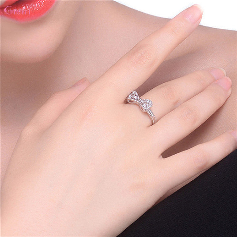 Elegant Sterling Silver Sparkling Bowknot Ring – Platinum Finished - Truly Yours