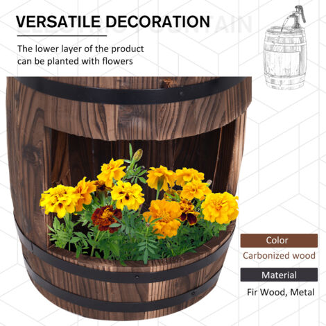Wood Barrel Pump Garden Fountain Water Feature Flower Planter Stand - Truly Yours
