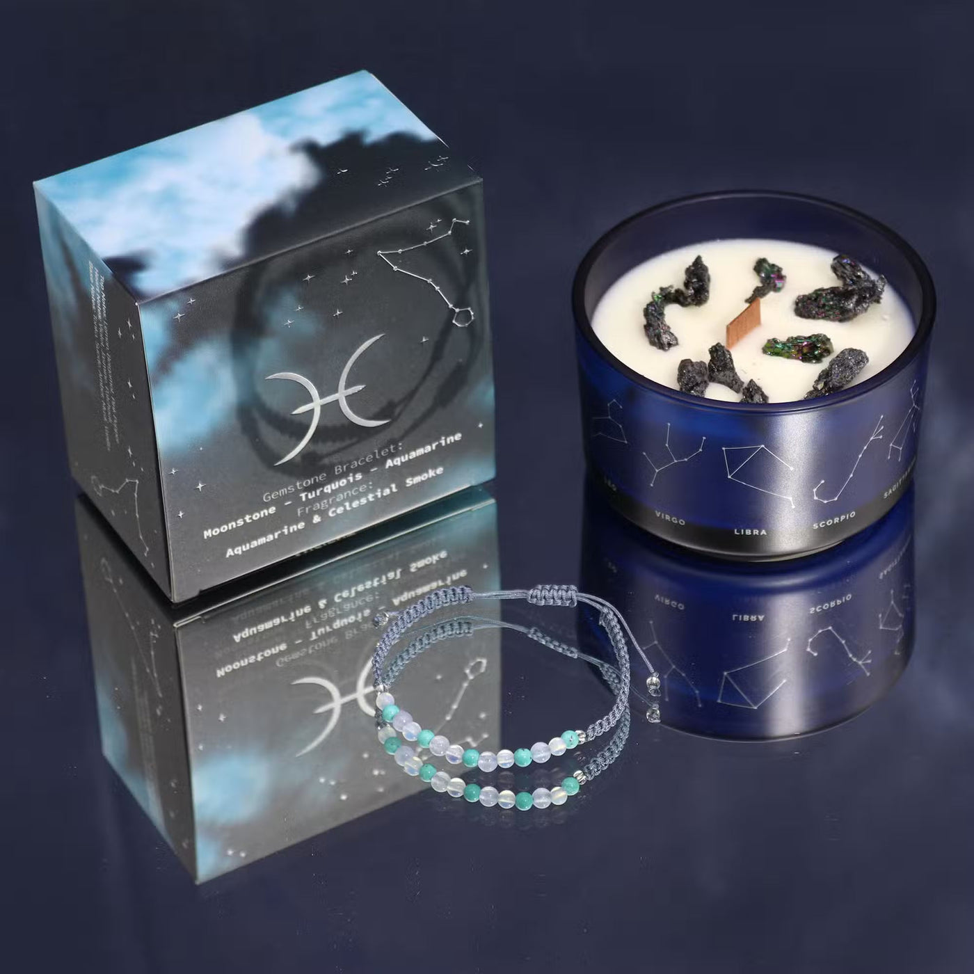 Zodiac Crystal Candle with Gemstone Bracelet - Pisces Candle