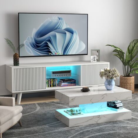 Stylish Marble Effect Coffee Table with LED Lights - Truly Yours