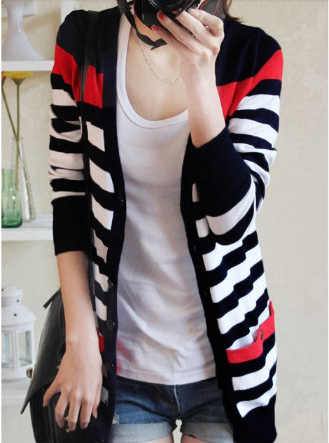 Women’s Nautical Striped Button-Down Cardigan - Truly Yours