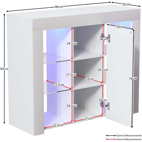 Azura LED Sideboard Large 1 Door Modern High Gloss Storage Cabinet Cupboard, White - Truly Yours
