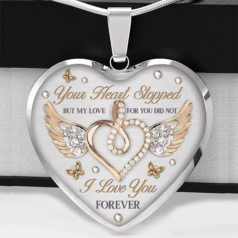 💖 Infinity Heart Angel Wings Memorial Necklace – Forever Love Pendant Gift with Crystal Detail 💖 - Truly Yours