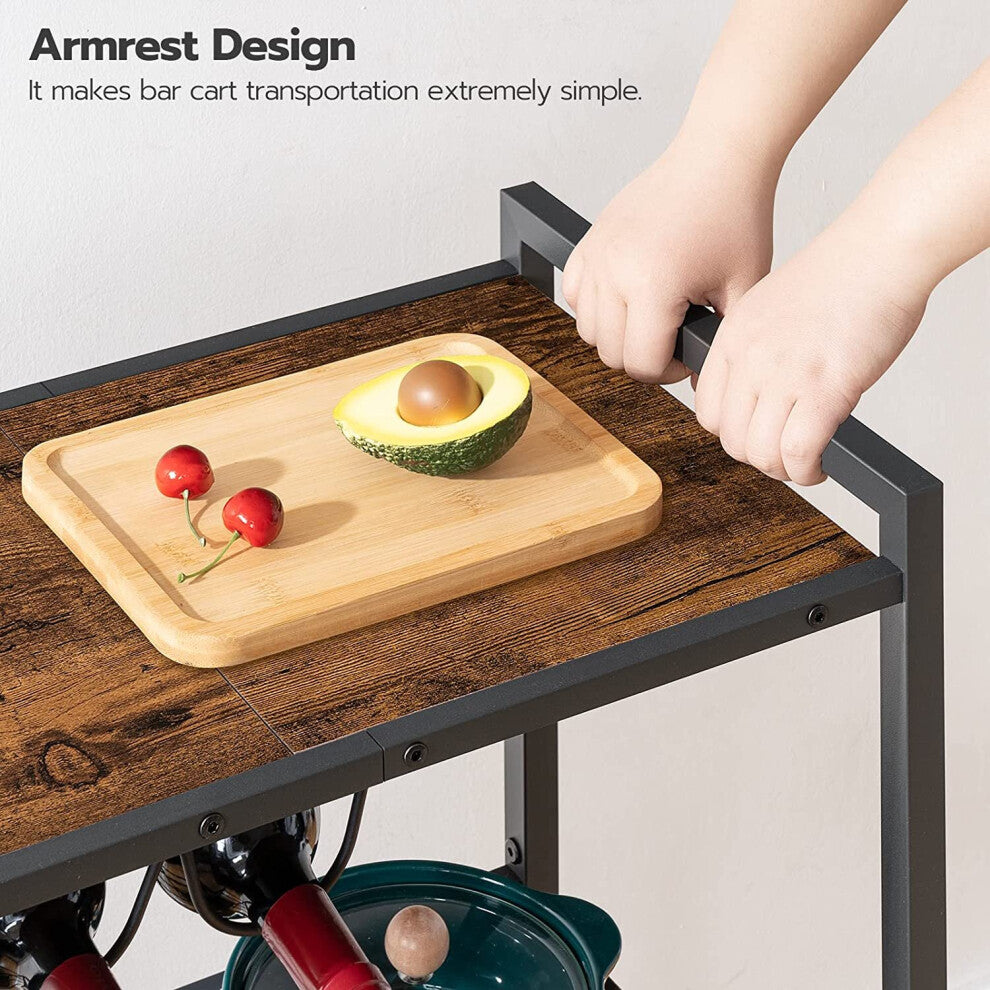 š· 3 Tier Industrial Bar Cart ā Rustic Wooden Kitchen Trolley with Wine Rack & Wheels ⨠- Truly Yours