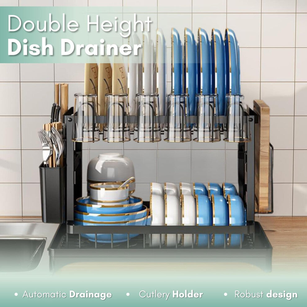 Two Tier Dish Drying Rack with Automatic Drain Tray – Foldable Space Saving Kitchen Drainer 🍽️✨ - Truly Yours