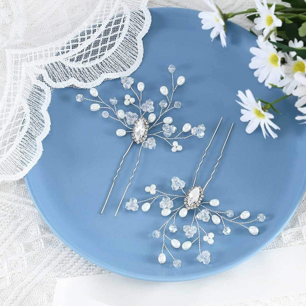 Elegant Silver Crystal & Pearl Bridal Hair Pins – Wedding Hair Accessories for Brides & Bridesmaids (Pack of 2) - Truly Yours