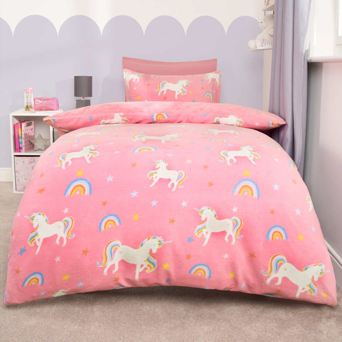 Single Unicorn Print Fleece Duvet Set – Pink - Truly Yours