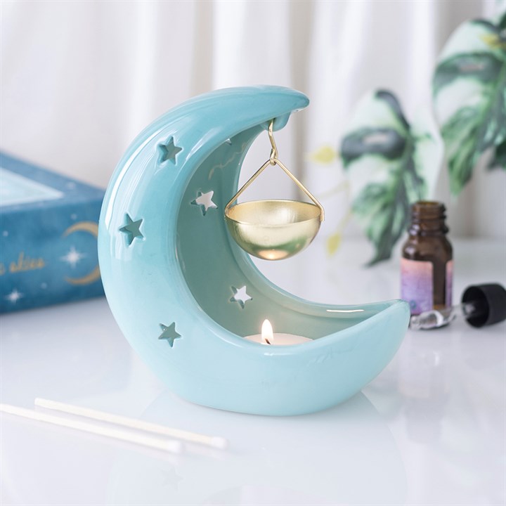 Blue Pastel Skies Crescent Moon Hanging Oil Burner
