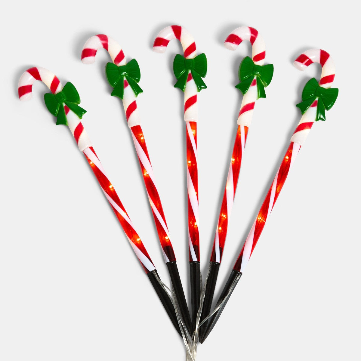 5 Pack Candy Cane Bow Stake Lights