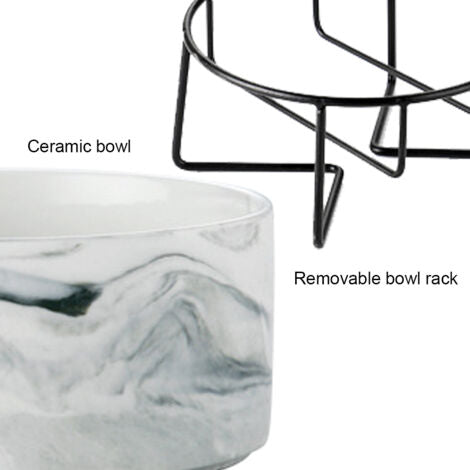 Marble-look ceramic bowl for cats and dogs with iron stand, anti-spill. - Truly Yours