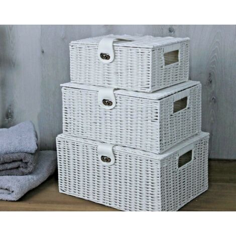 Set of 3 White Wicker Baskets for Storage and Hampers - Truly Yours