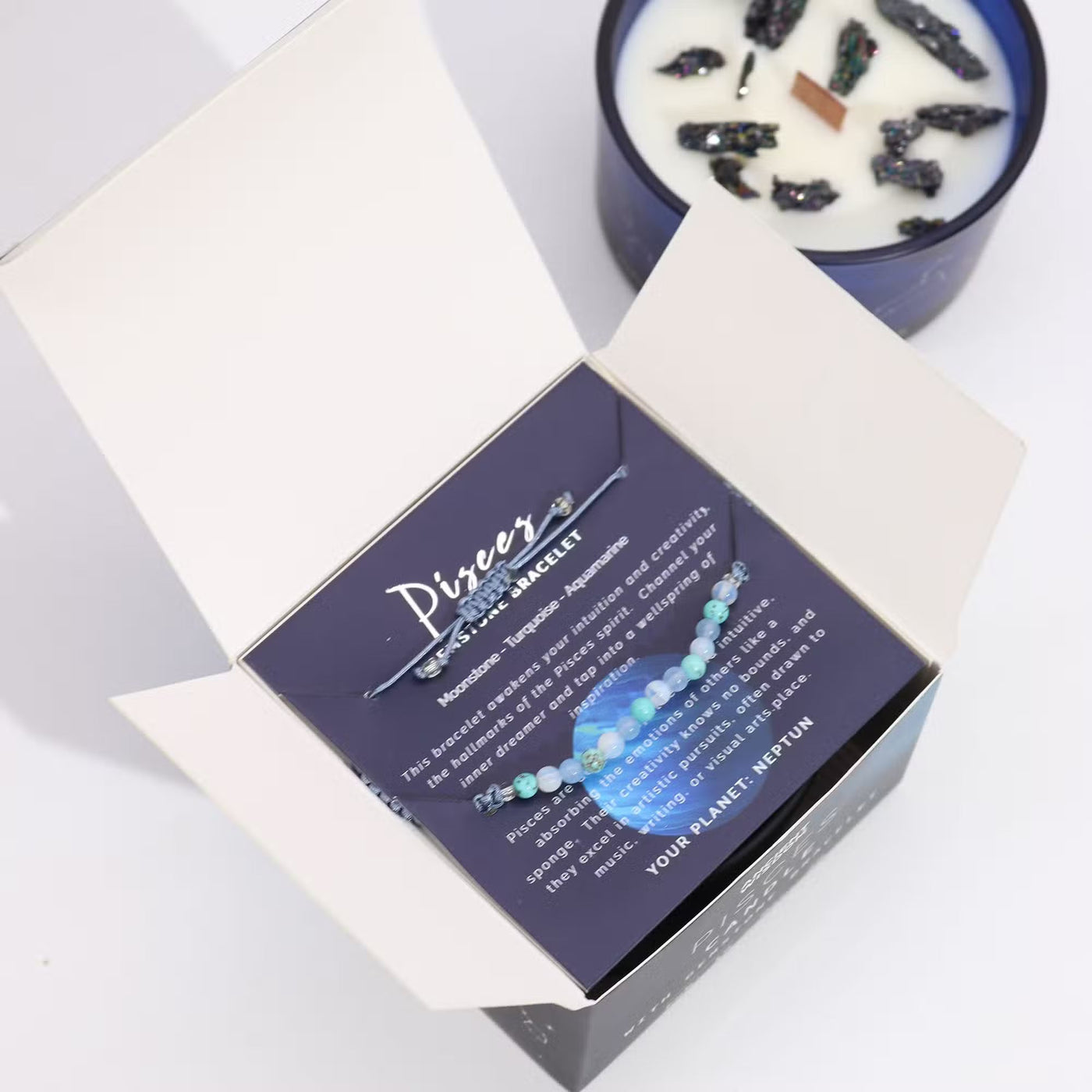 Zodiac Crystal Candle with Gemstone Bracelet - Pisces Candle