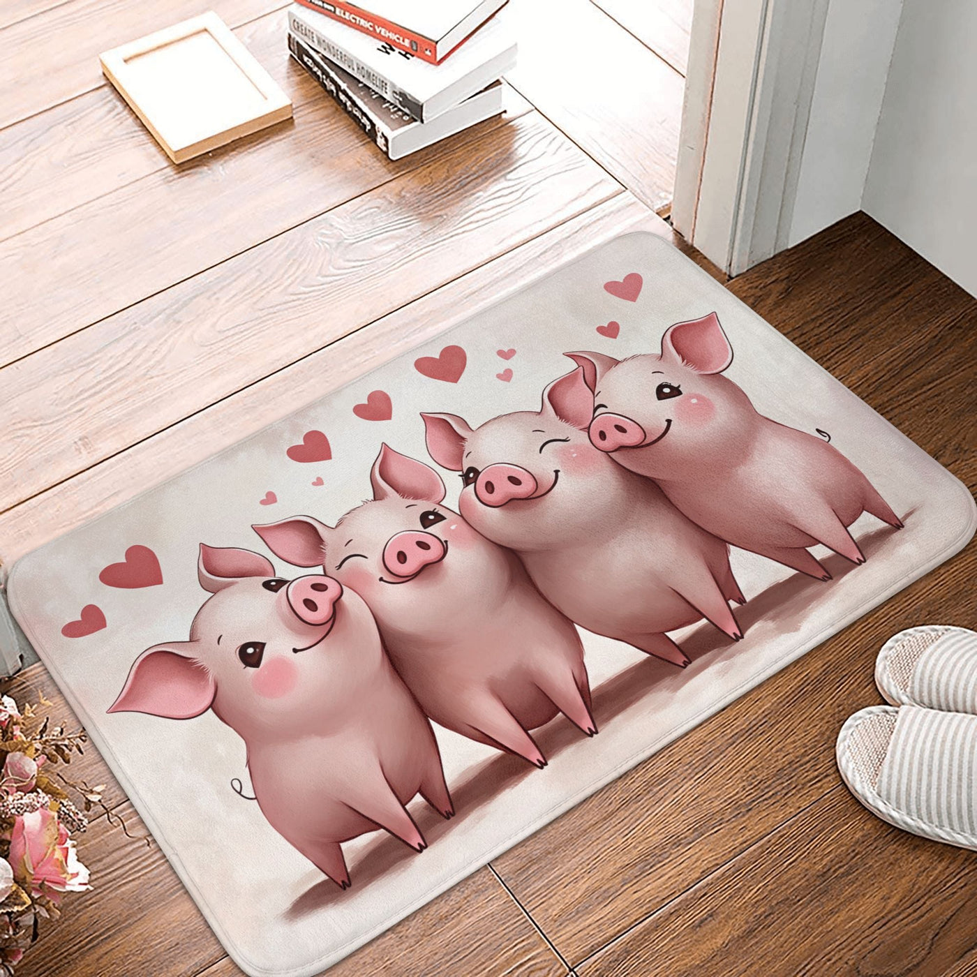 Adorable "Pigs in Love" Non-Slip Indoor Floor Mat Doormat