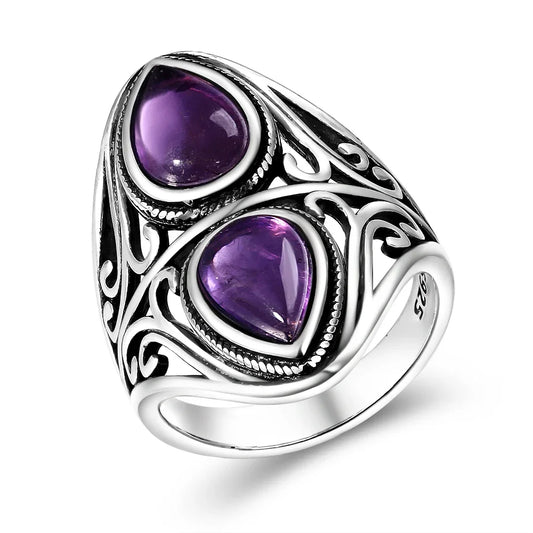 Bohemian Sterling Silver Amethyst Statement Rings
