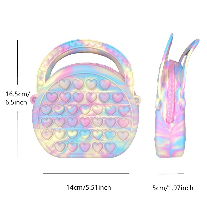 Pastel Heart Sensory Crossbody – Rainbow Pop-It Fidget Handbag Sensory