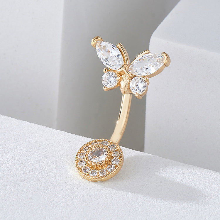 925 Sterling Silver Butterfly & Circle Cubic Zirconia Belly Button Ring - Truly Yours