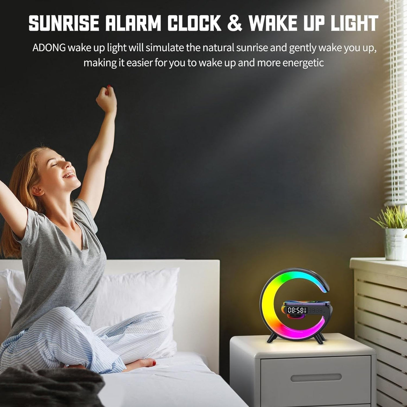 Multi-functional RGB Light with Wireless Charging, Alarm Clock, and Speaker Led light