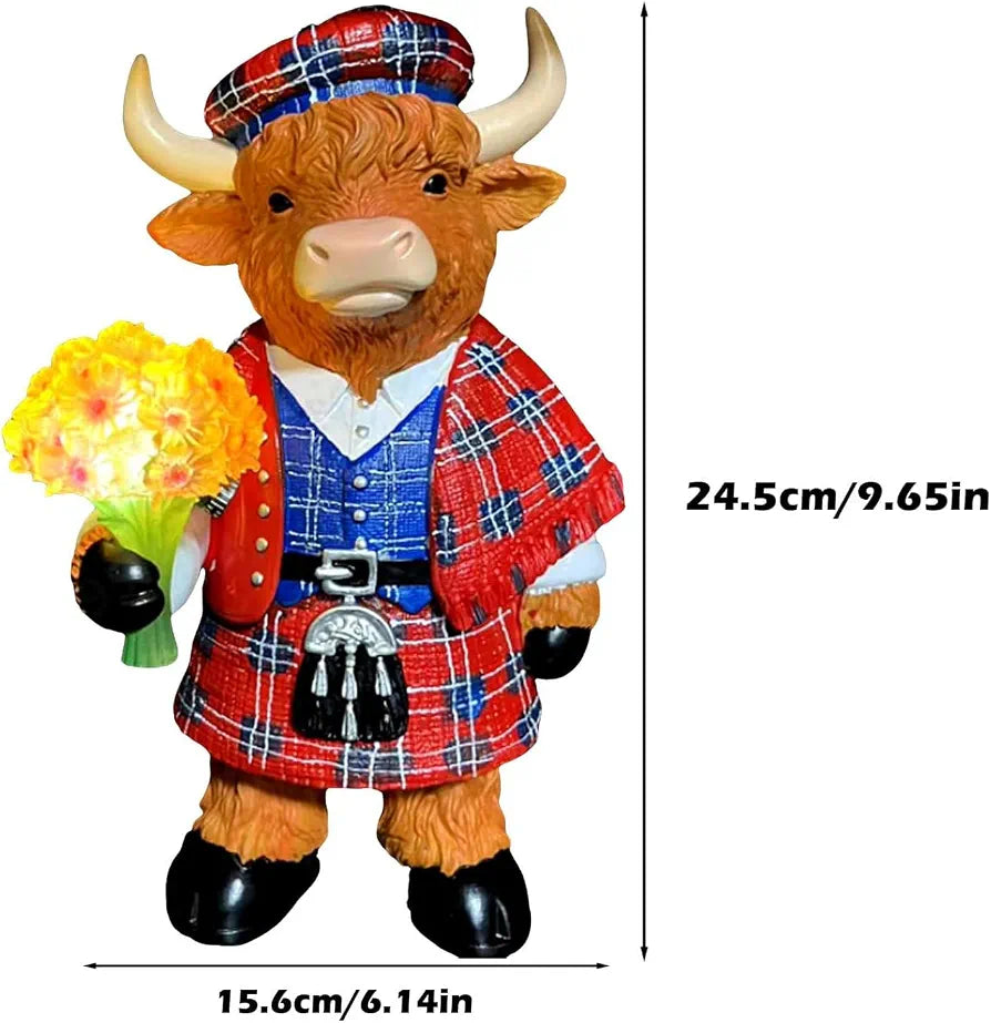 Highland Cow Tartan LED Flower Lamp