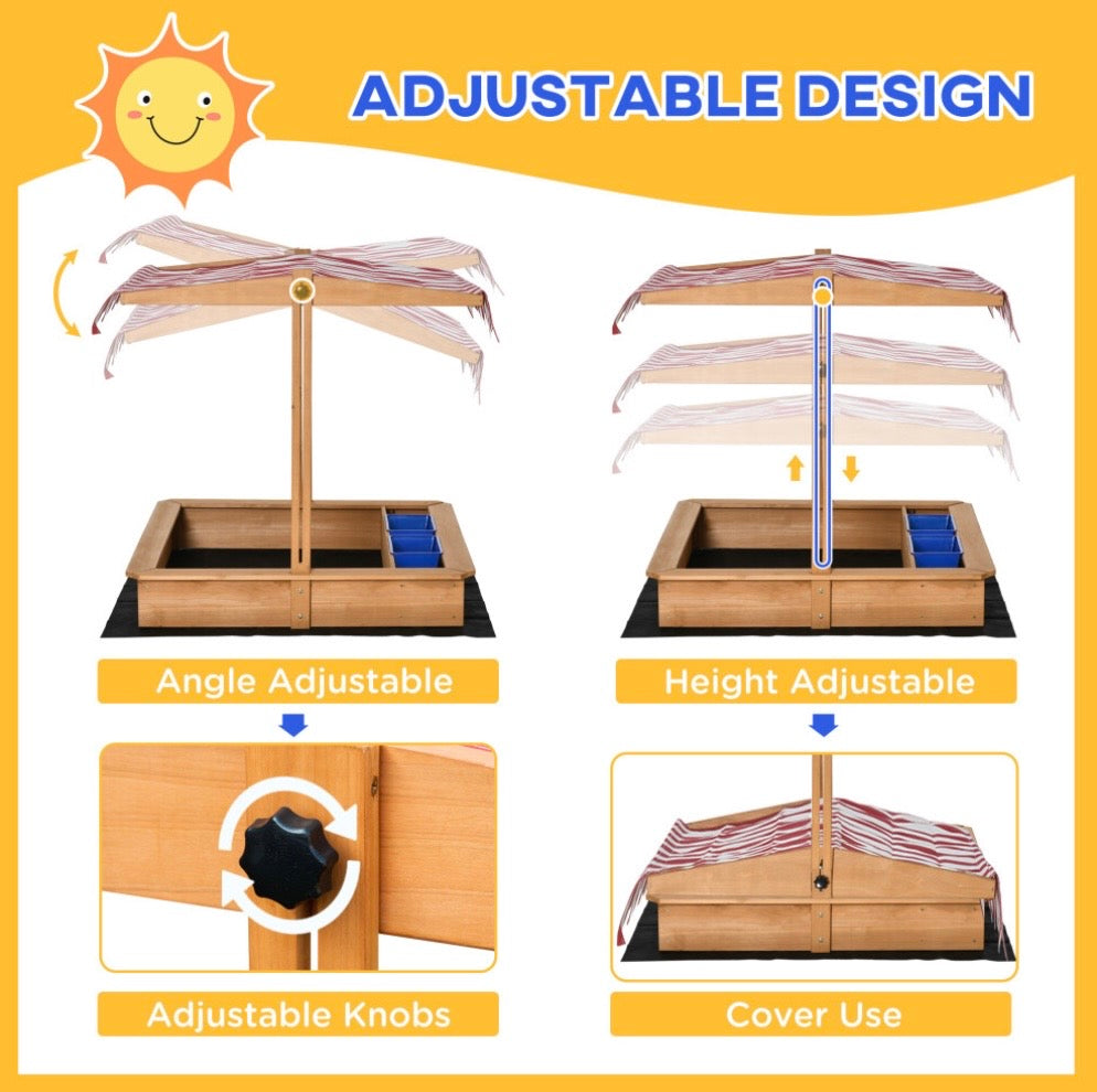 Outsunny Kids Wooden Sandbox Sand Pit Outdoor toys