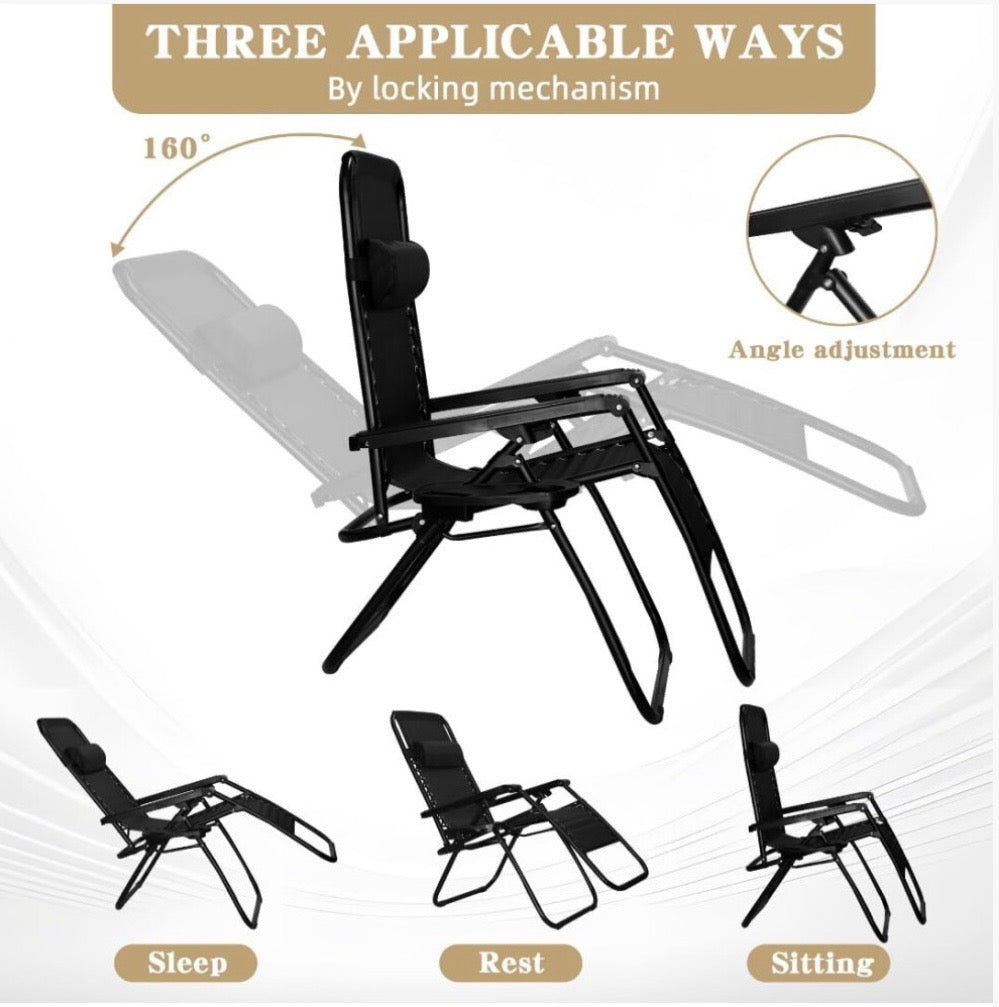 Alivio Zero Gravity Chair Sunloungers with phone & Cup Holder (Black) - Truly Yours