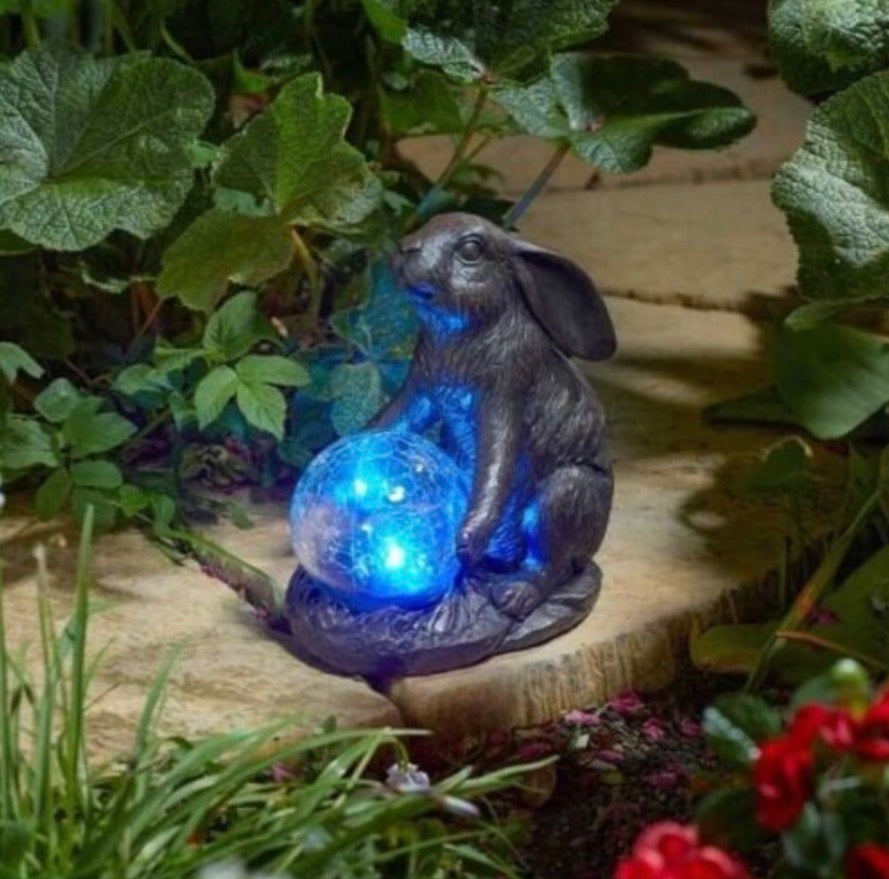 Solar Garden Ornament Hare Muse with Light Up Colour Changing LED Ball - Truly Yours