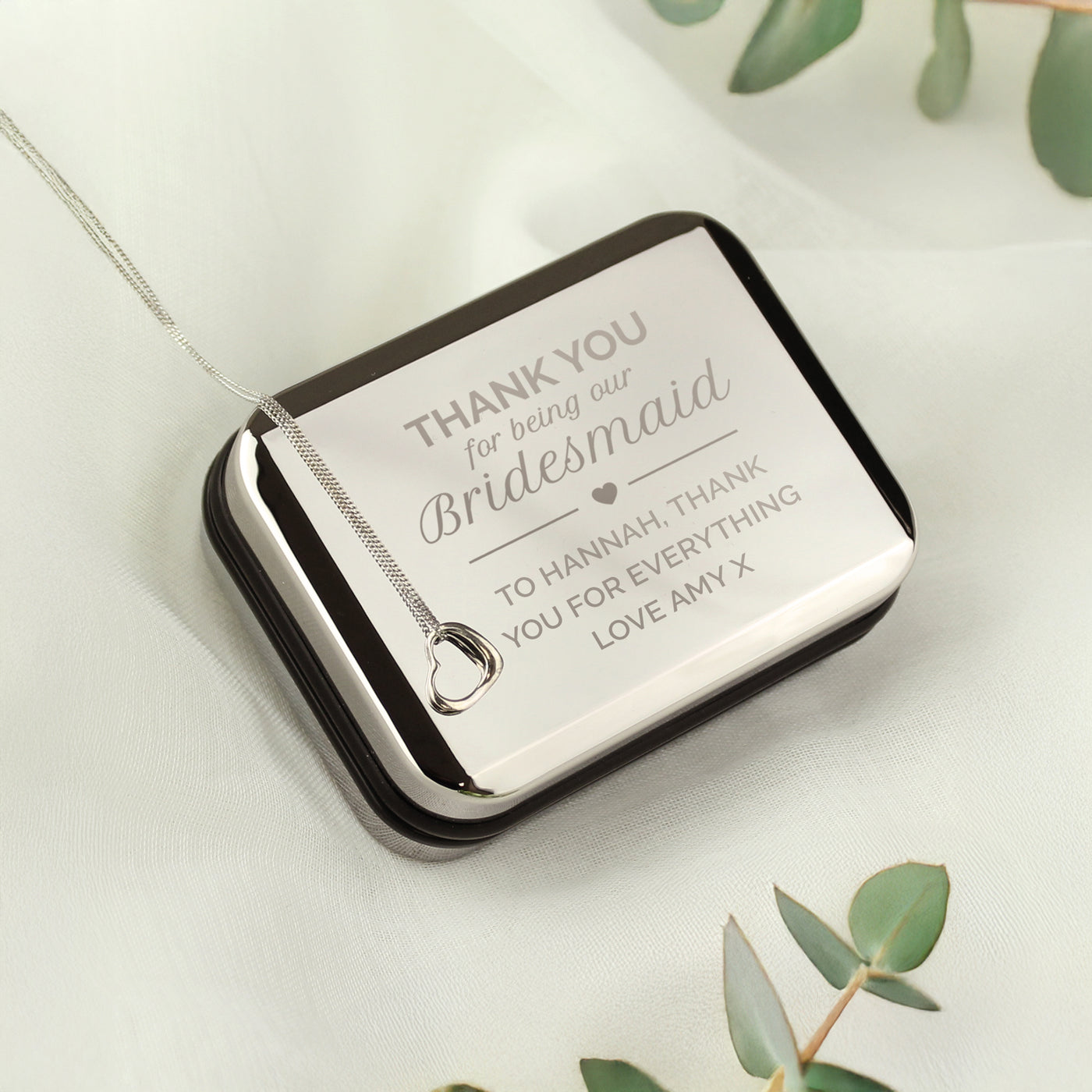 Personalised Bridesmaid Box and Sterling Silver Heart Necklace - Truly Yours