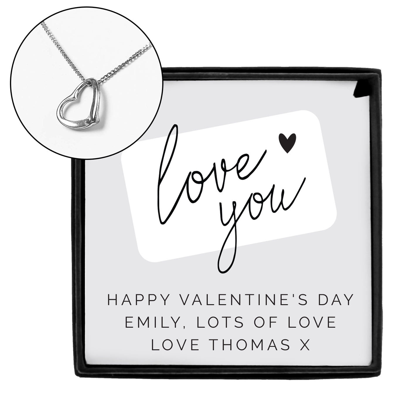 Personalised Love you Sterling Silver Heart Necklace and Box - Truly Yours