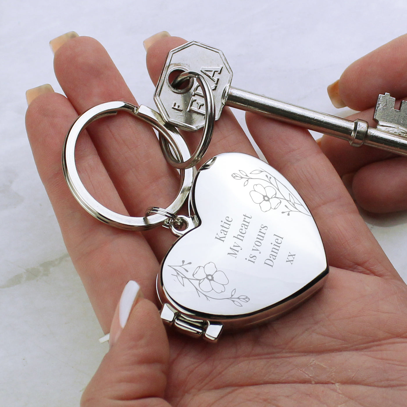Personalised Floral Heart Photo Frame Keyring - Truly Yours