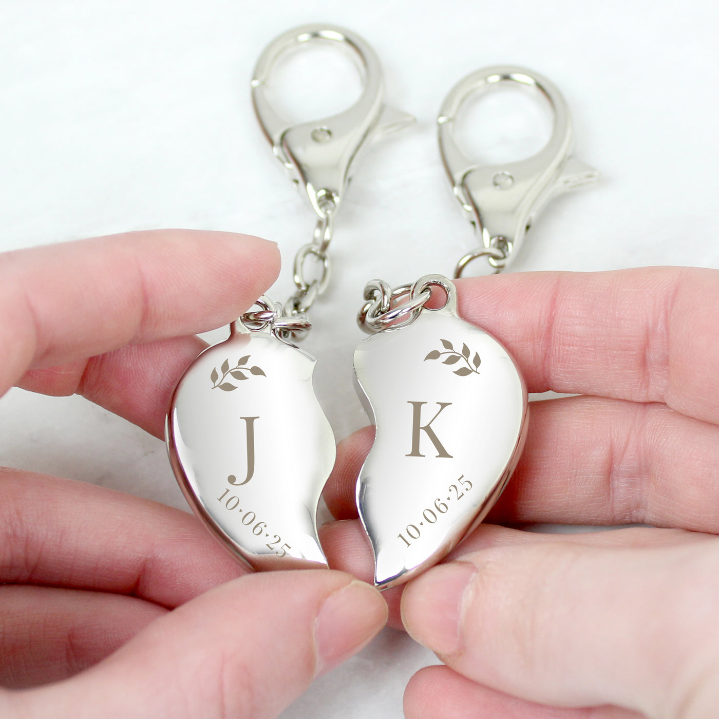 Personalised Foliage Two Hearts Keyring - Truly Yours