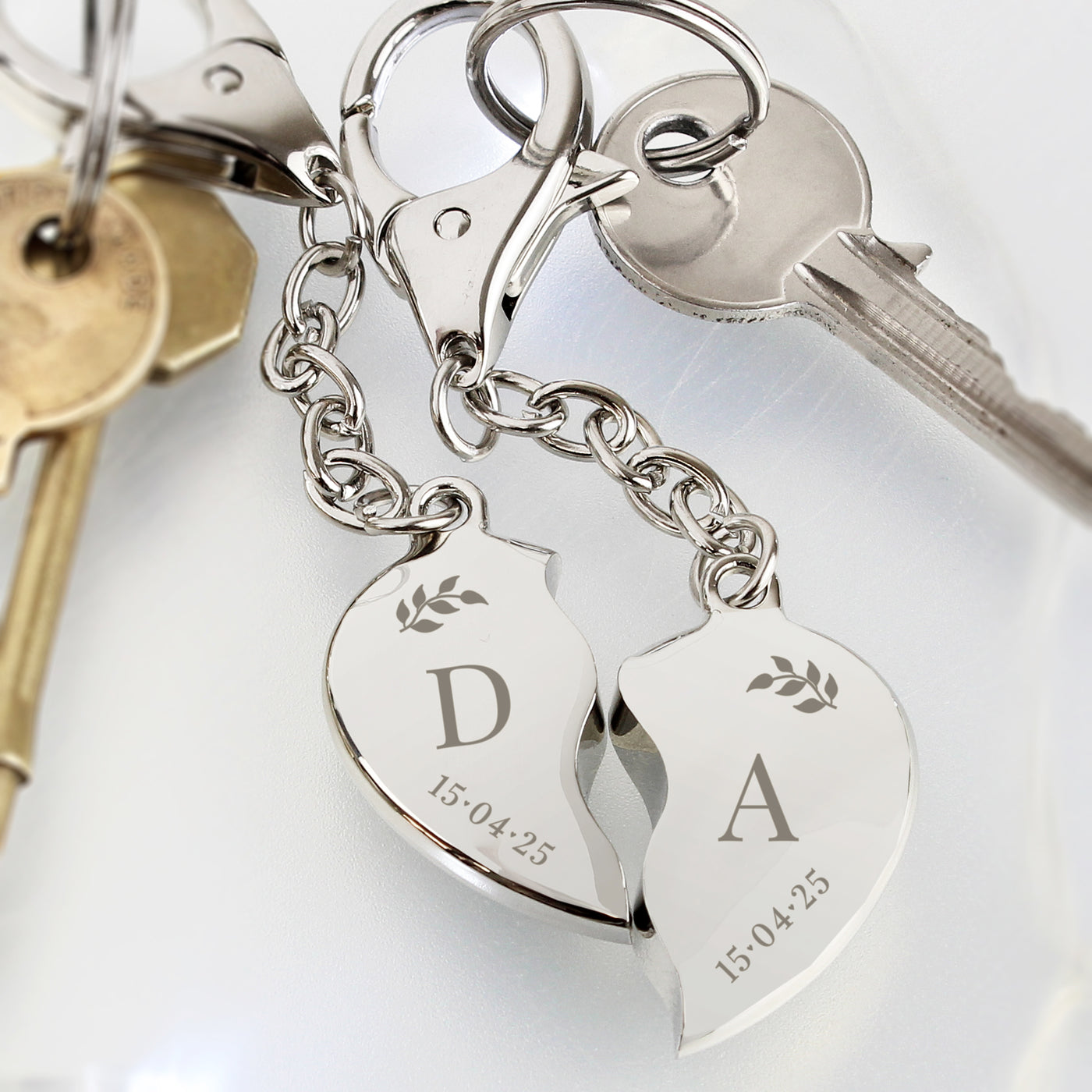 Personalised Foliage Two Hearts Keyring - Truly Yours