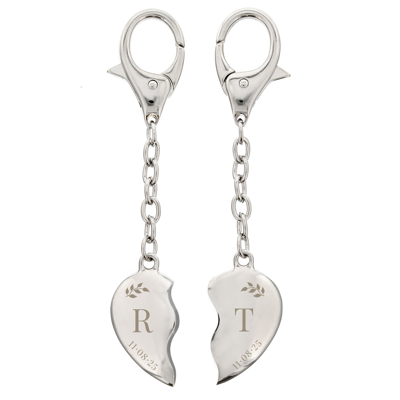 Personalised Foliage Two Hearts Keyring - Truly Yours