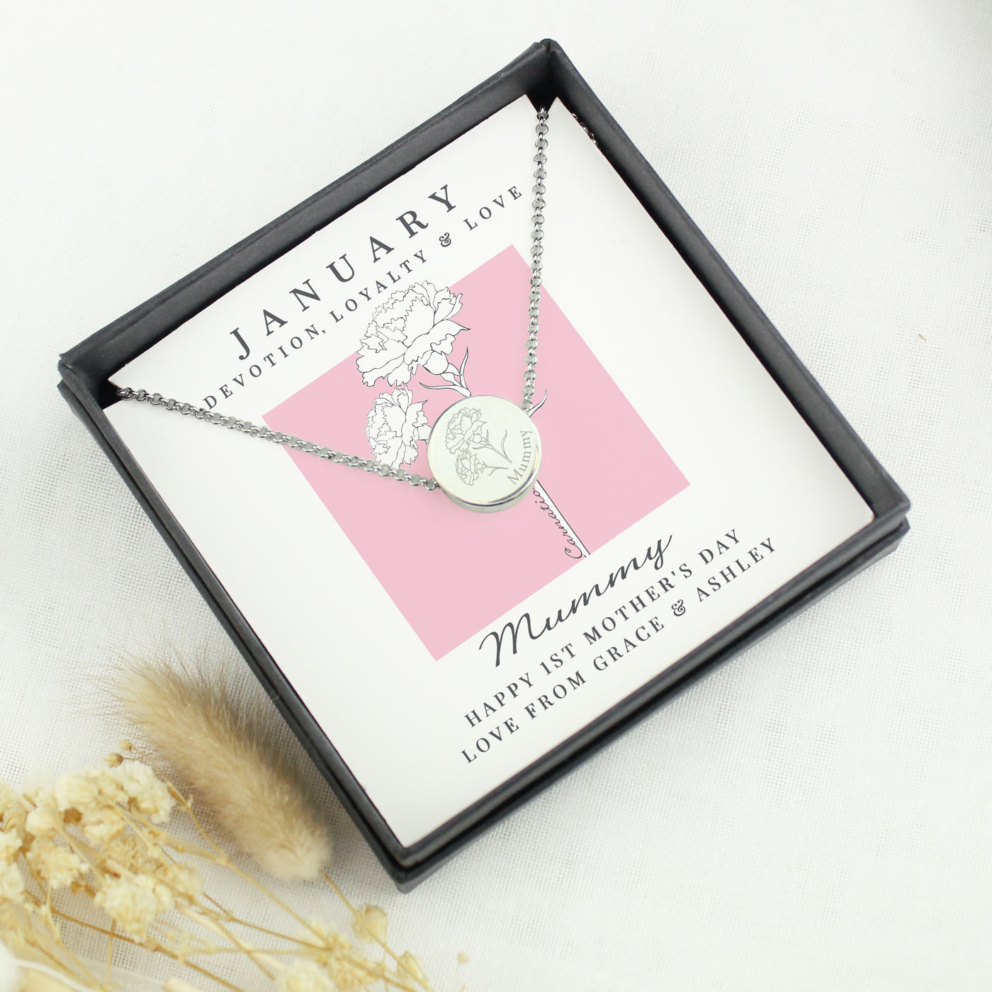 Personalised January Birth Flower Necklace and Box - Truly Yours