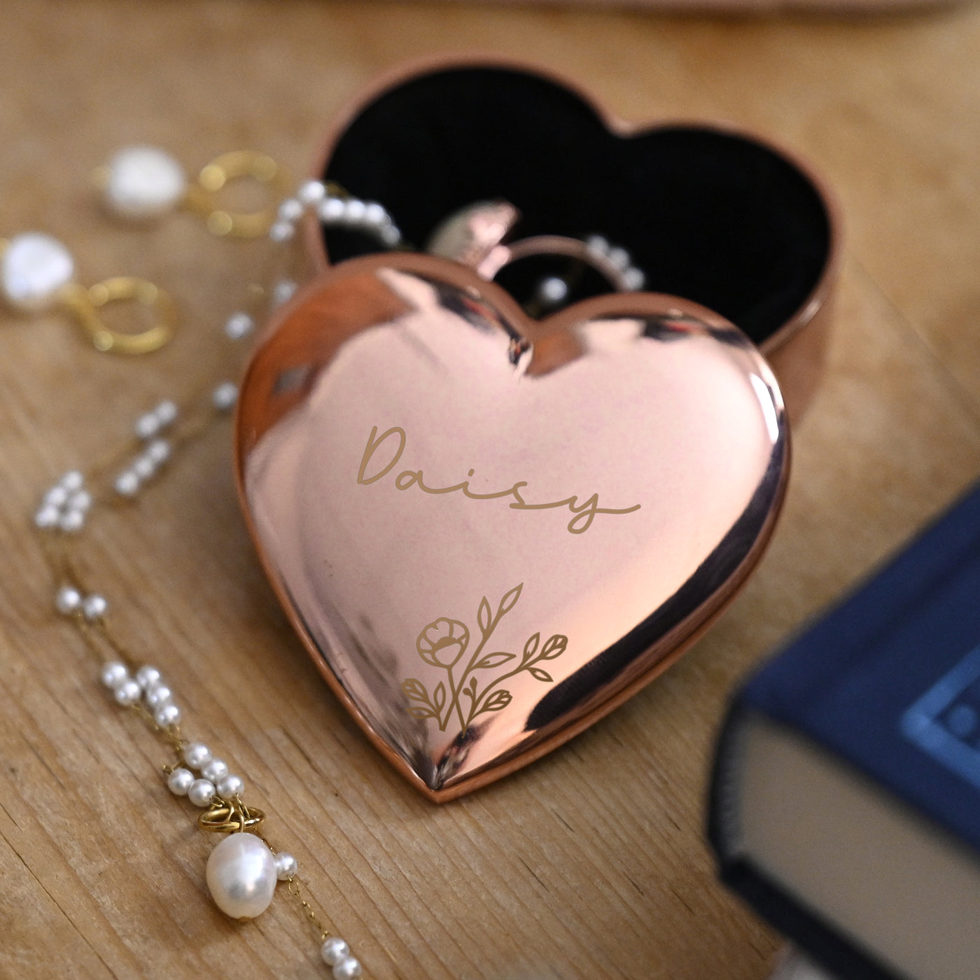 Personalised Floral Rose Gold Heart Trinket Box - Truly Yours
