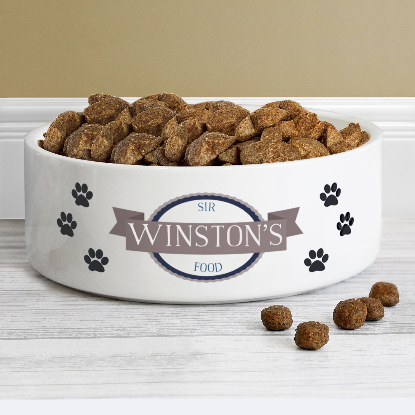 Personalised Blue Paws 15cm Medium White Pet Bowl Pet bowl