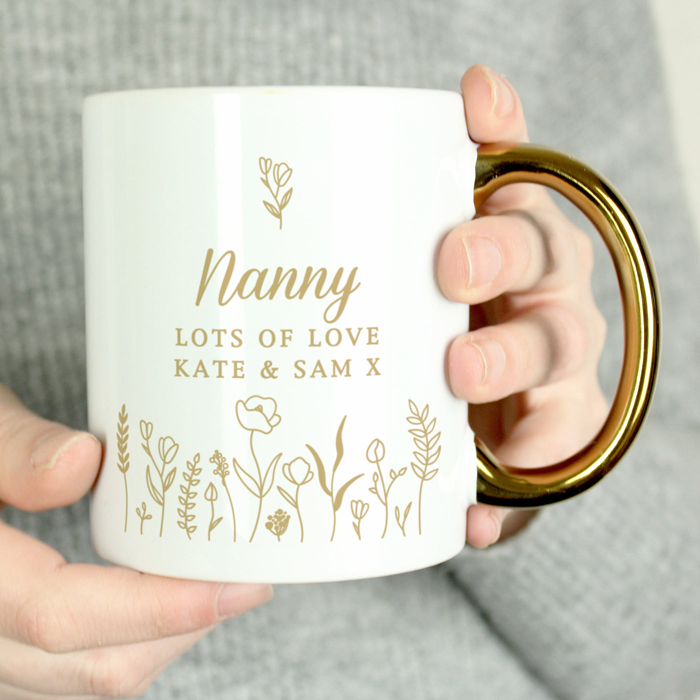 Personalised Floral Gold Handle Mug Mug