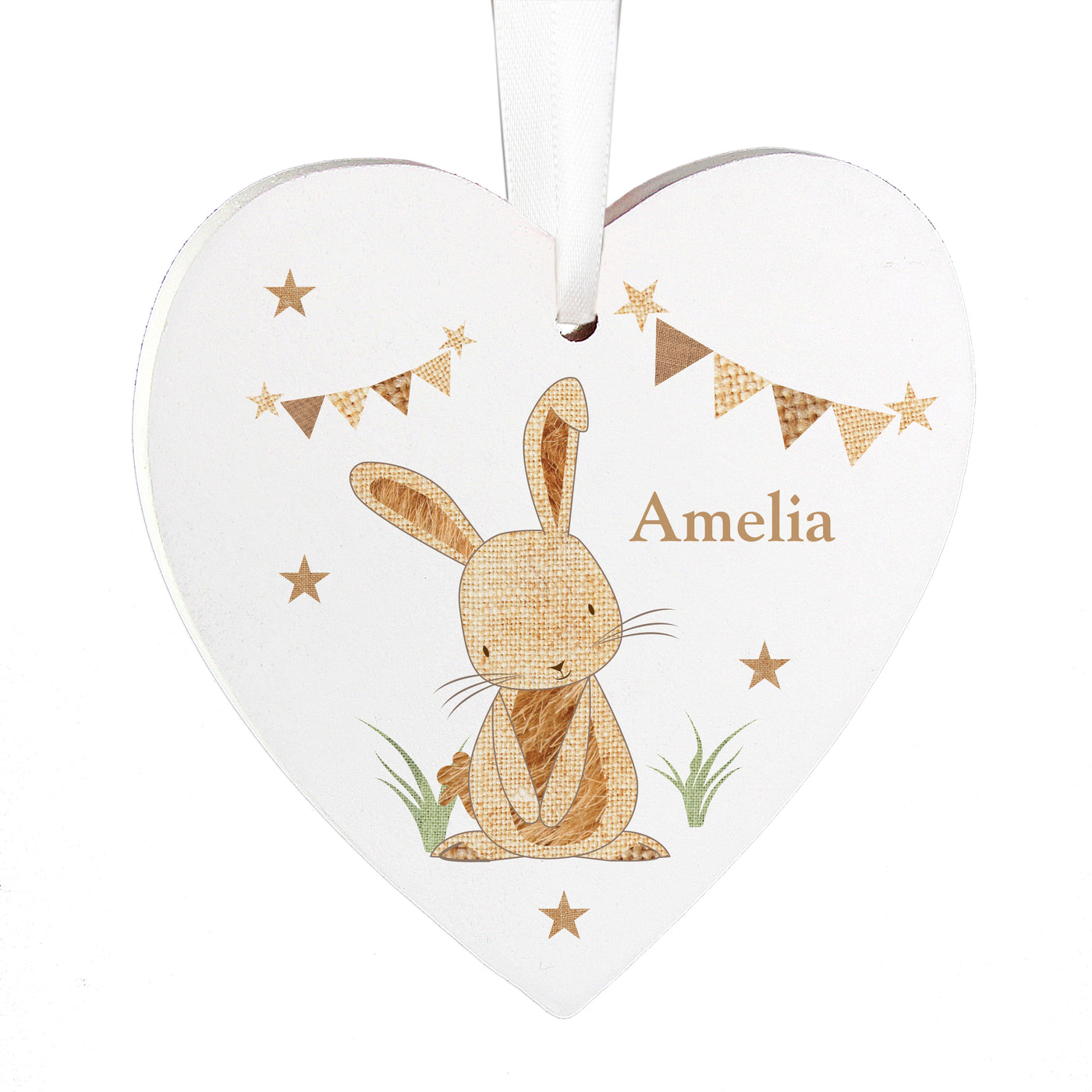 Personalised Hessian Rabbit Wooden Heart Decoration - Truly Yours
