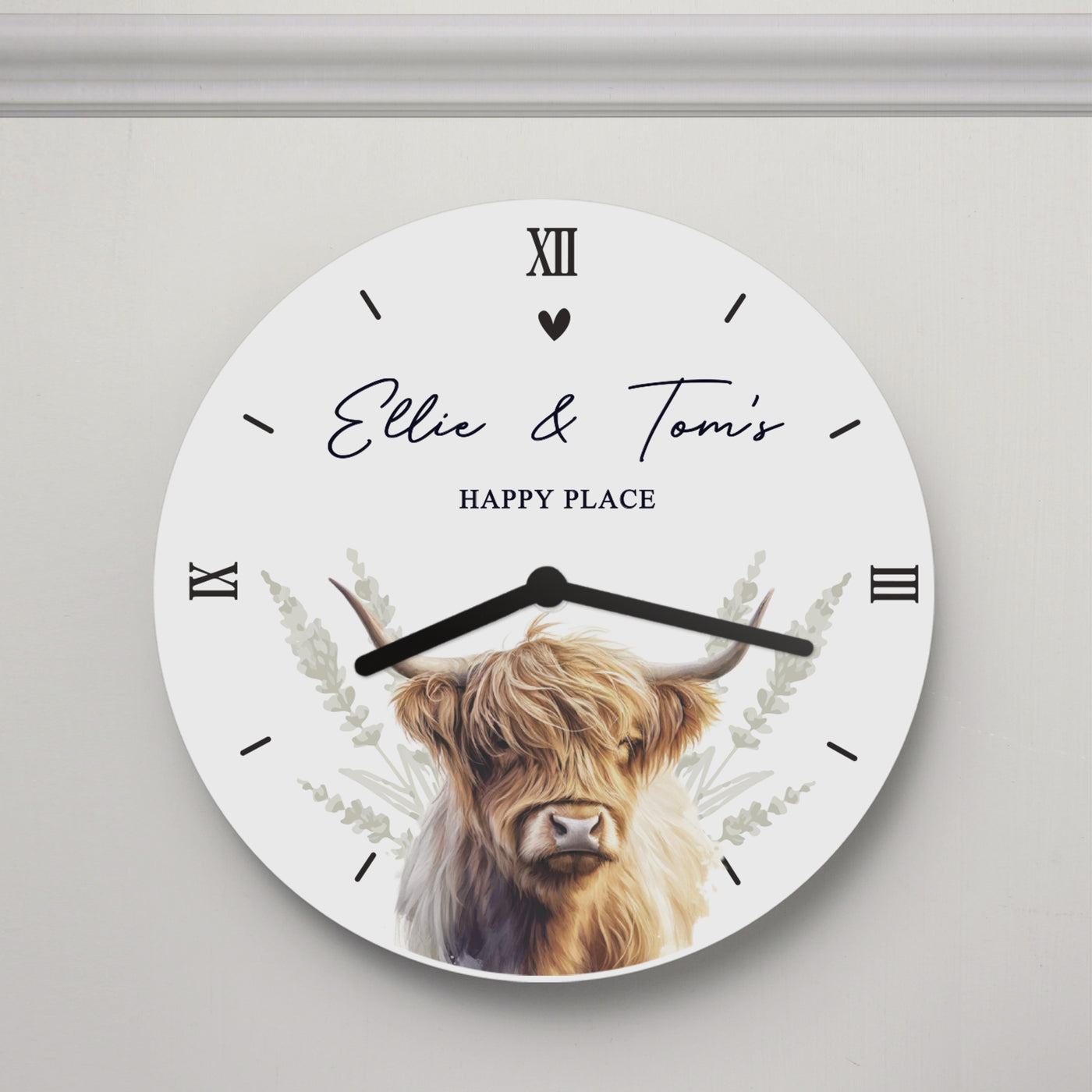 Personalised Highland Cow Wooden Clock - Truly Yours