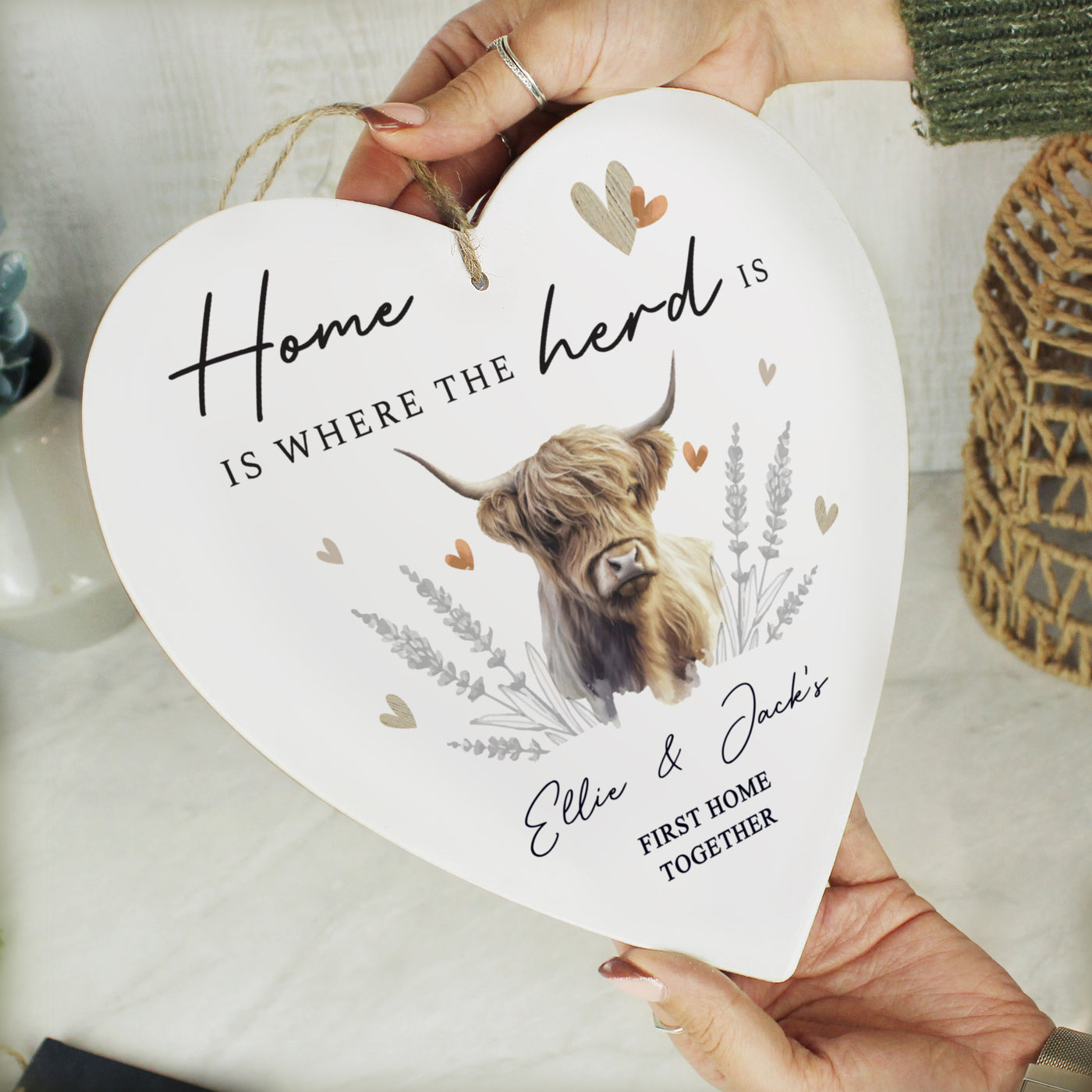 Personalised Highland Cow Hanging Heart Ornament - Truly Yours