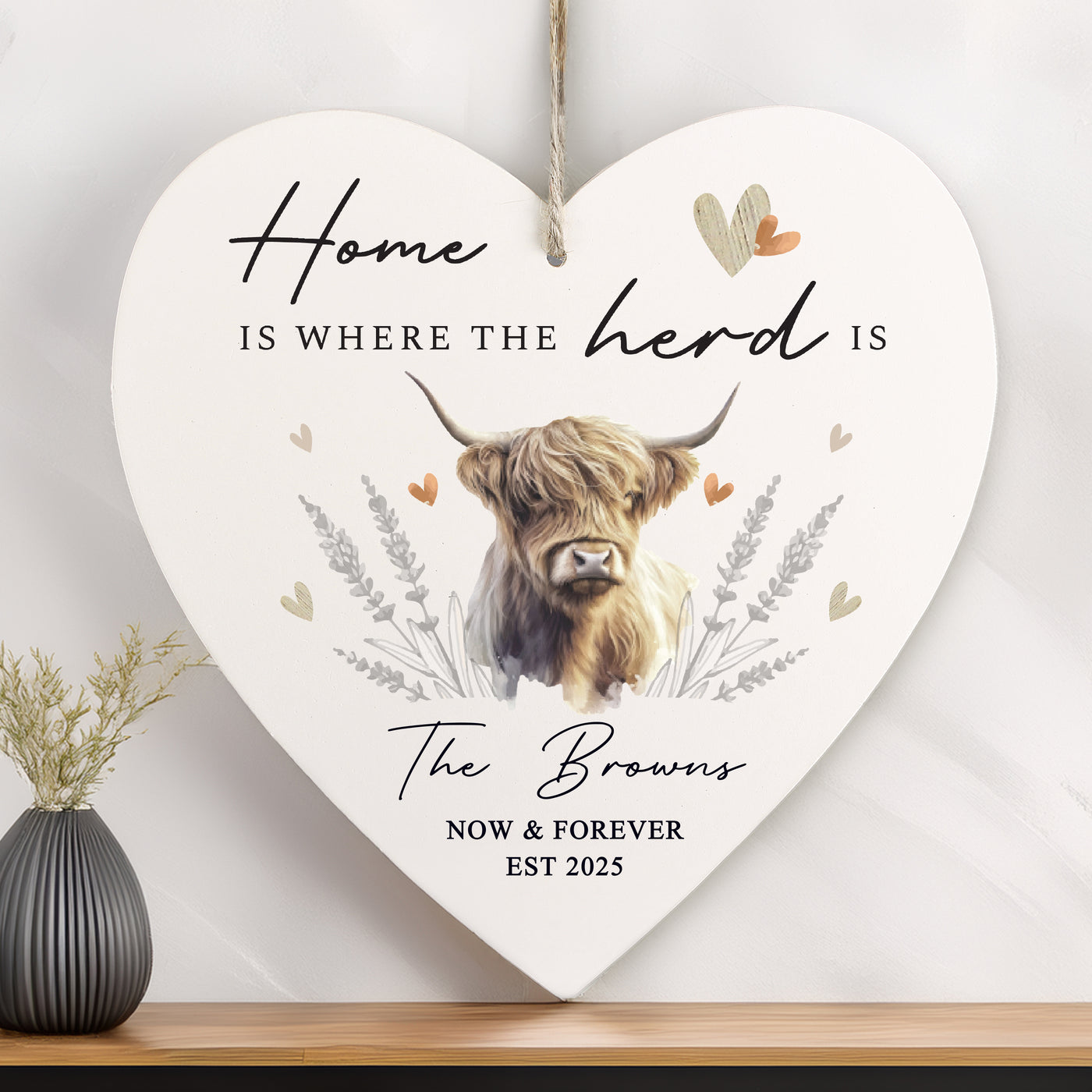 Personalised Highland Cow Hanging Heart Ornament - Truly Yours