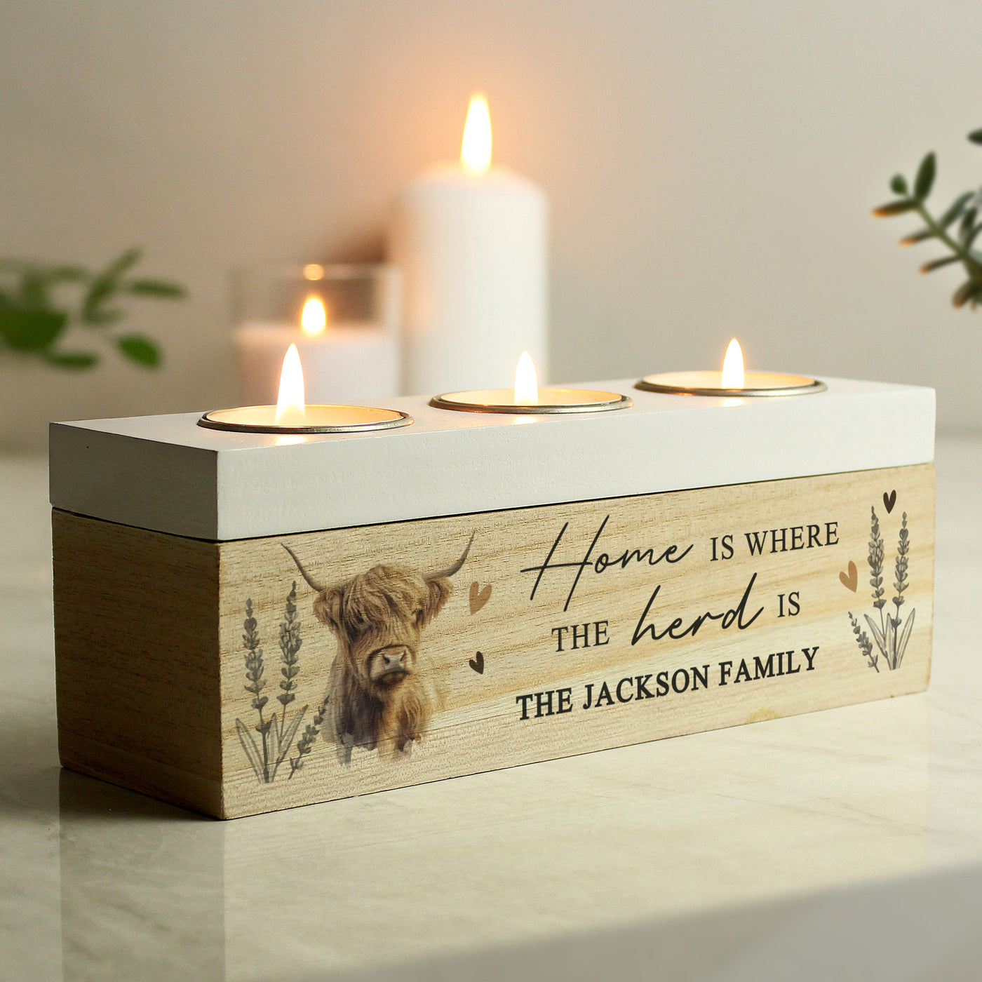 Personalised Highland Cow Triple Tea Light Box - Truly Yours
