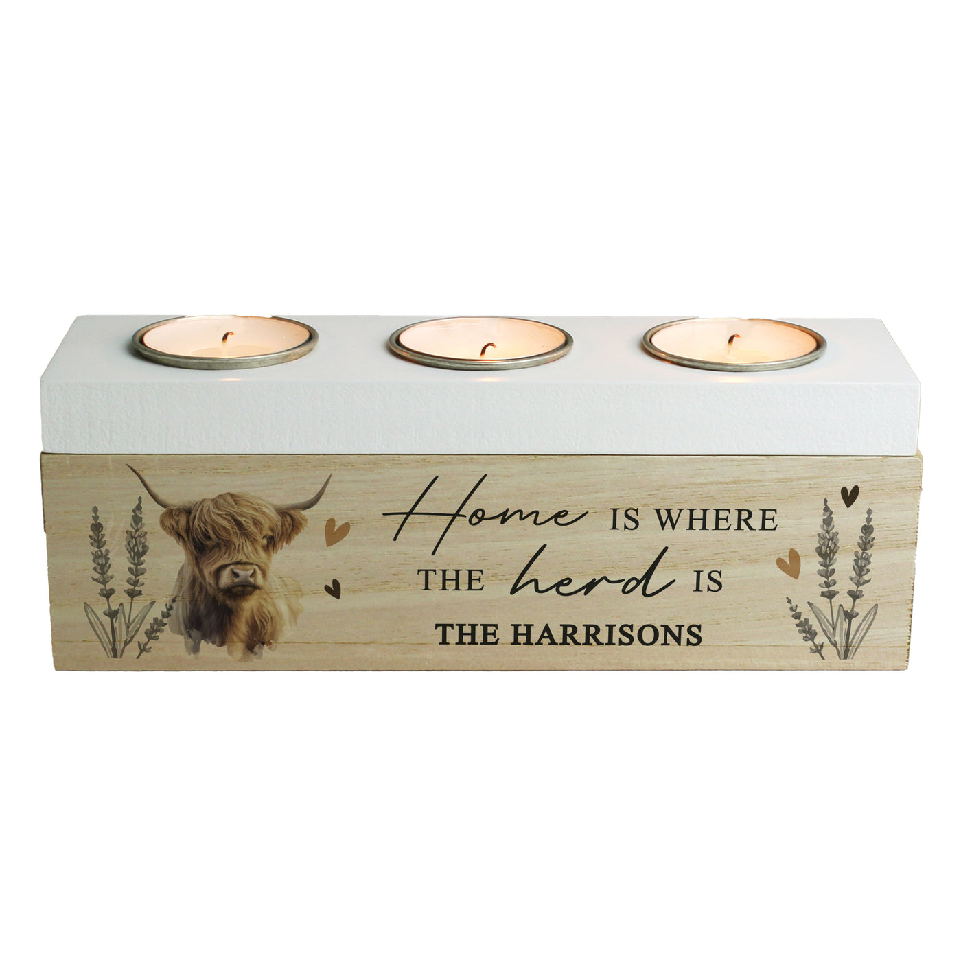 Personalised Highland Cow Triple Tea Light Box - Truly Yours